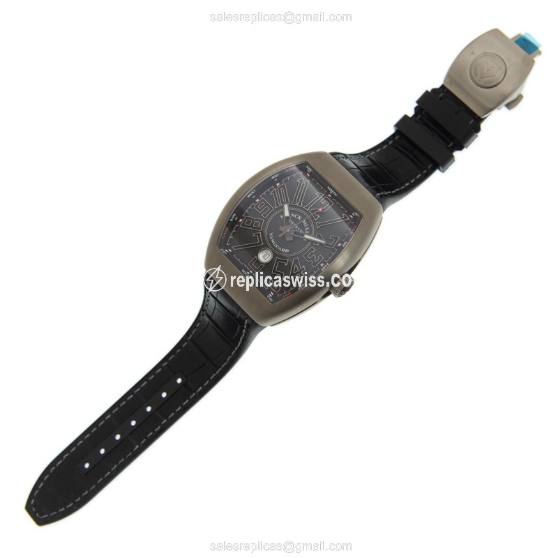 Franck Muller V45 SC DT Vanguard Automatic Titanium - Gray Dial, Black Leather Strap - View 2