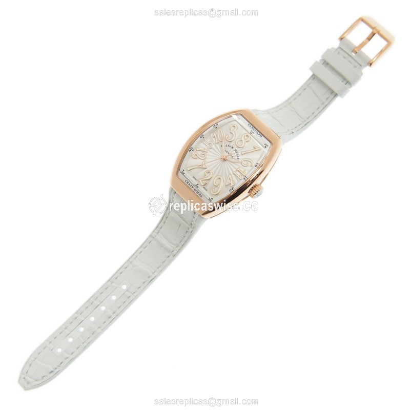 Franck Muller V32 CH Replica - Automatic - 18kt Rose Gold - White Dial, Leather Strap - View 2