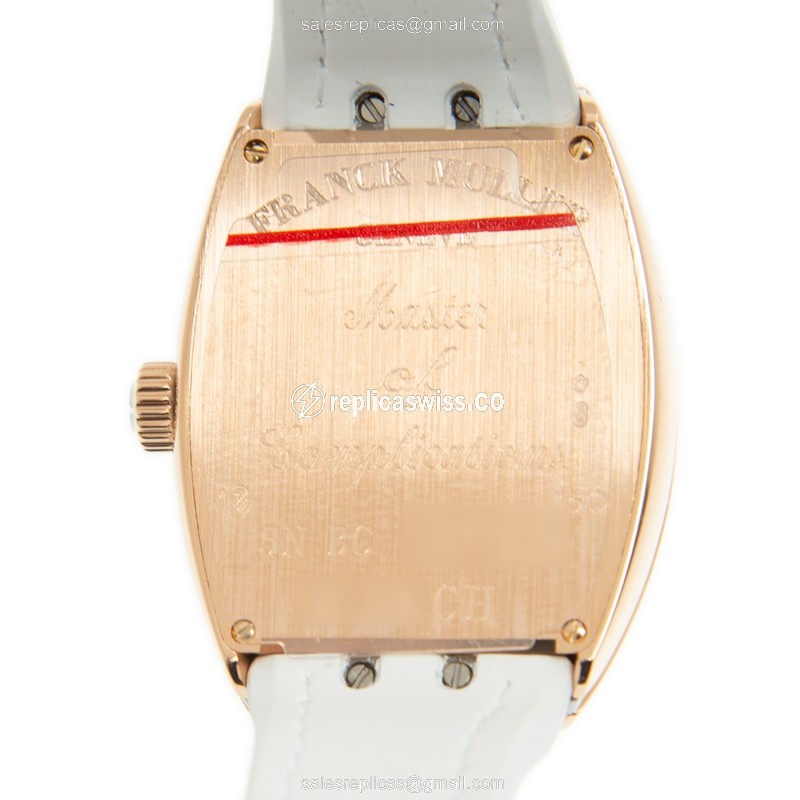 Franck Muller V32 CH Replica - Automatic - 18kt Rose Gold - White Dial, Leather Strap - View 3