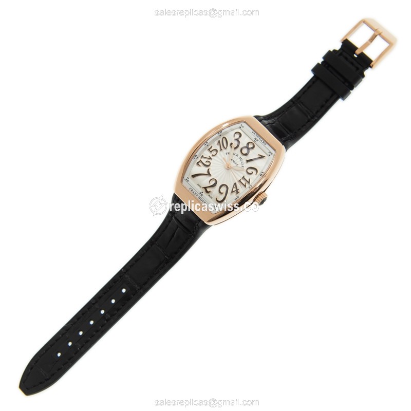 Franck Muller V 32 CH Replica - Automatic - 18kt Rose Gold Case - White Dial, Leather Strap - View 2