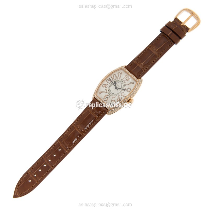Franck Muller 2852 H SC REL D 5N Curvex Replica - Automatic - Rose Gold Case - White Dial, Brown Leather Strap - View 2