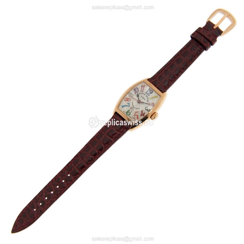 Franck Muller 1750 SC AT DT FO COL DRM 5N CINTREE CURVEX - Auto 18kt Rose Gold - White Dial - Red Leather Strap - View 2