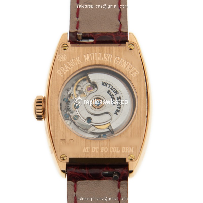 Franck Muller 1750 SC AT DT FO COL DRM 5N CINTREE CURVEX - Auto 18kt Rose Gold - White Dial - Red Leather Strap - View 3