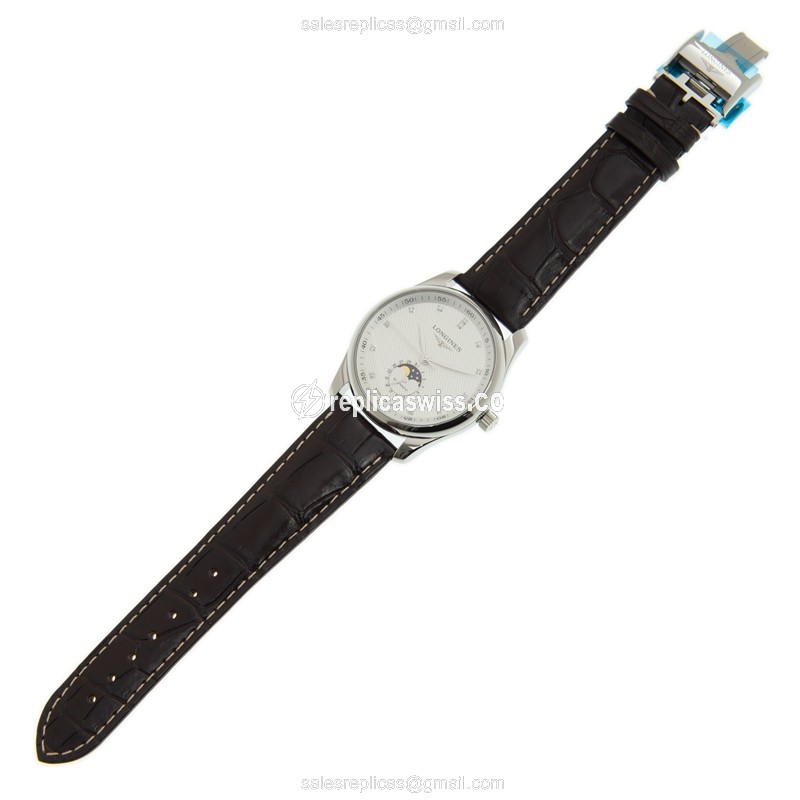 Longines L2.909.4.77.3 Replica - Automatic - Stainless Steel - White Dial - Brown Leather Strap - View 2