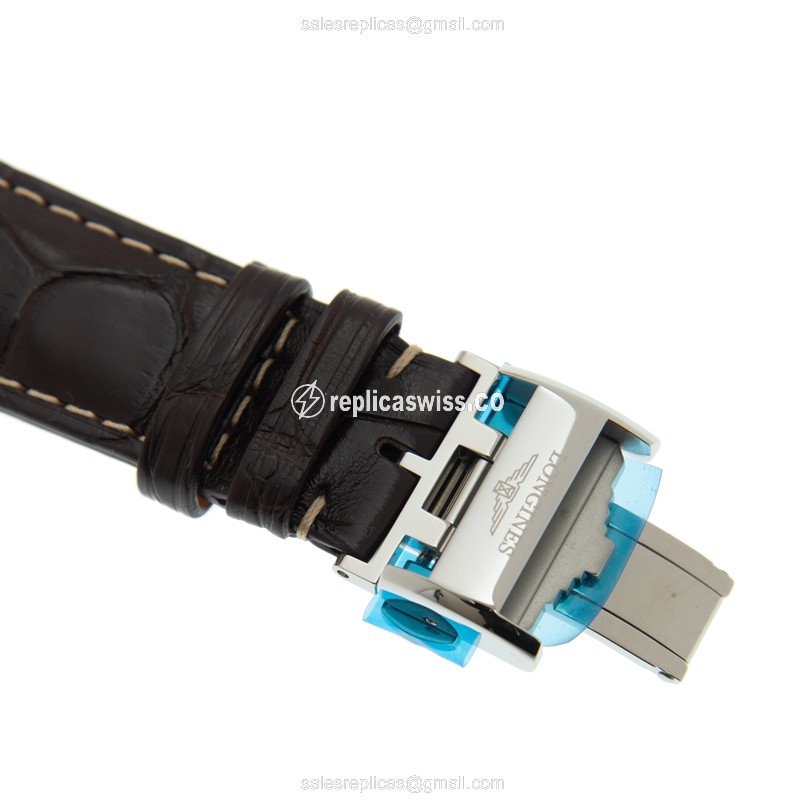 Longines L2.909.4.77.3 Replica - Automatic - Stainless Steel - White Dial - Brown Leather Strap - View 4