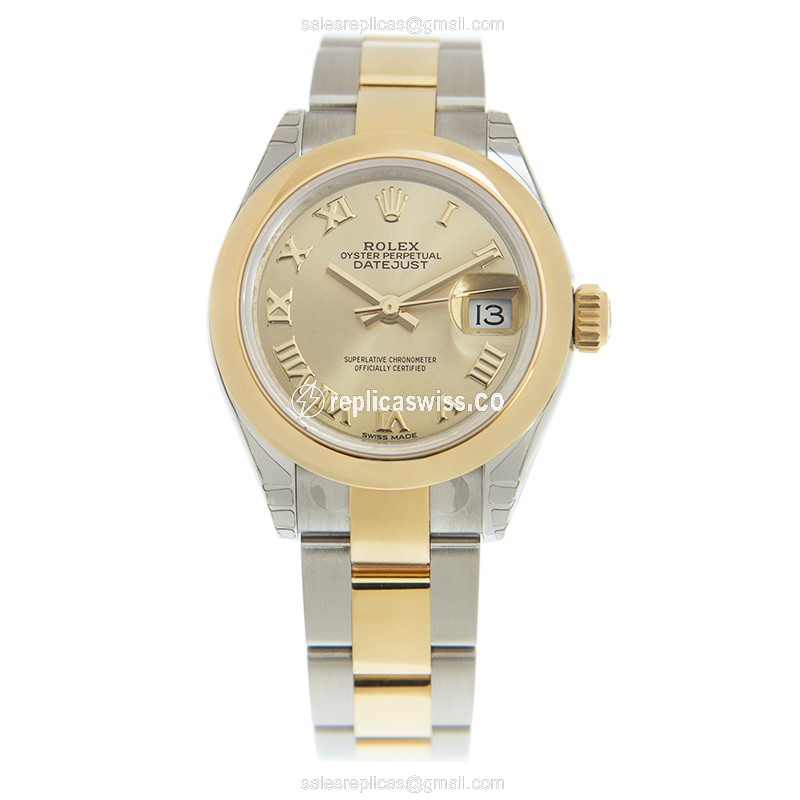 Rolex Datejust Replica - Automatic - Gold Case - Steel Band - Gold Dial - View 2