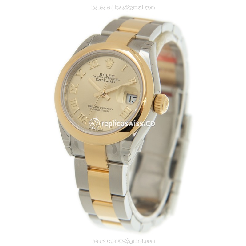 Rolex Datejust Replica - Automatic - Gold Case - Steel Band - Gold Dial - View 3