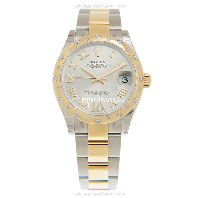 Rolex Datejust Replica - Automatic | 18kt Gold | Silver Dial | Steel Clasp | Gold Strap - View 2