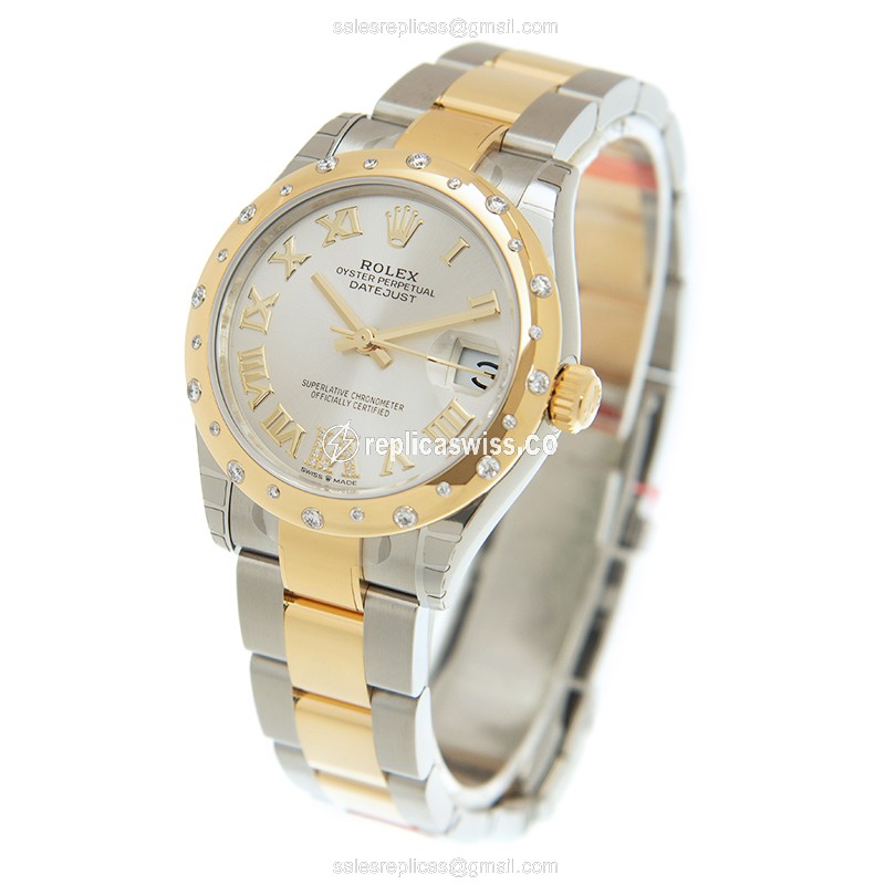 Rolex Datejust Replica - Automatic | 18kt Gold | Silver Dial | Steel Clasp | Gold Strap - View 3