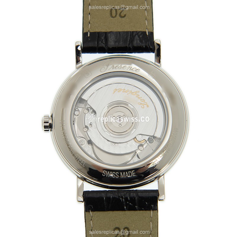 Longines Presence Replica - Automatic - Steel Case, White Dial on Black Leather Strap - View 3
