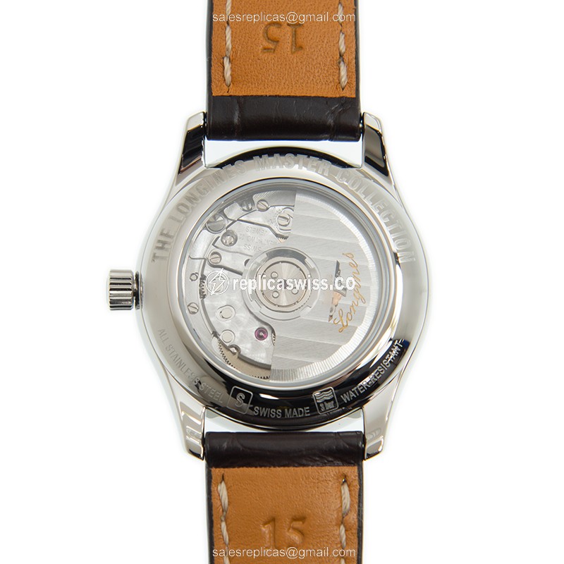 Longines L2.257.4.78.3 Replica - Automatic - Steel Case - White Dial, Black Alligator Strap - View 3