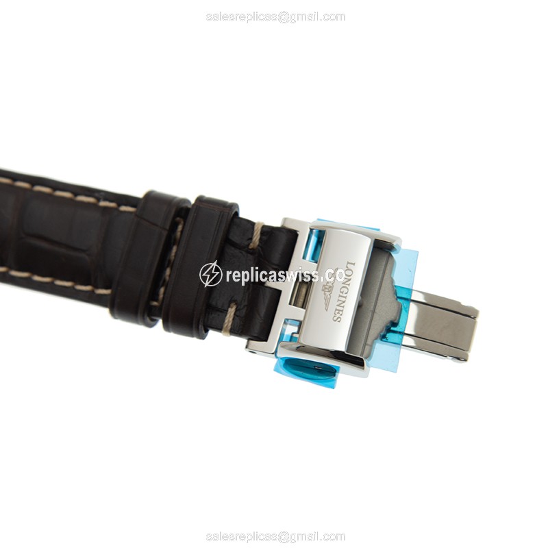 Longines L2.257.4.78.3 Replica - Automatic - Steel Case - White Dial, Black Alligator Strap - View 4
