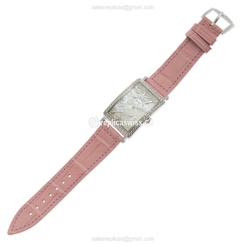 Franck Muller 952 QZ REL MOP BC D 1R LS AC Quartz - Diamonds Case - White Dial - Buckle Clasp - Pink Alligator Strap - View 2