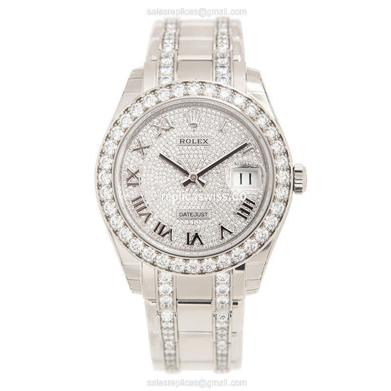 Rolex Lady Datejust Replica - Automatic - White Gold Case - Diamond Dial - Silver Clasp - View 2