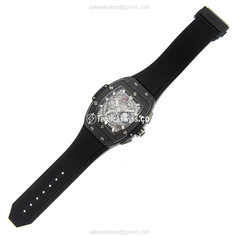 Hublot BIG BANG Replica - Automatic Ceramic - Silver Dial - Black Rubber Strap - Buckle Clasp - View 2