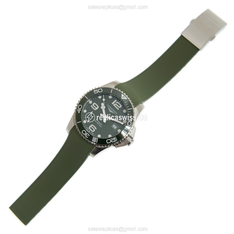 Longines CONQUEST Replica - Automatic - Ceramic Case - Green Dial, Rubber Strap - View 2