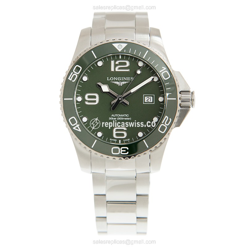 Longines CONQUEST Replica - Automatic - Ceramic - Green Dial - Steel Clasp & Silver Strap - View 2