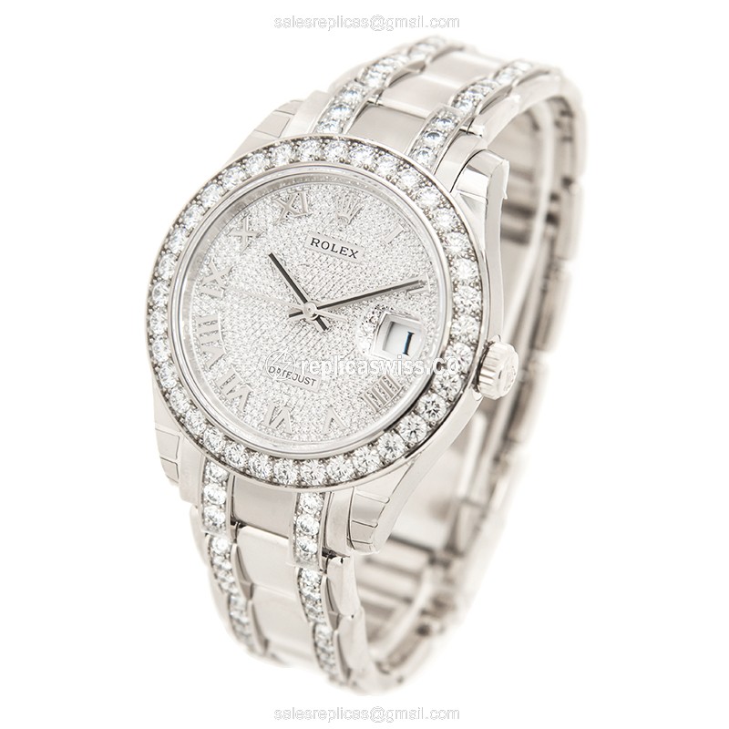 Rolex Lady Datejust Replica - Automatic - White Gold Case - Diamond Dial - Silver Clasp - View 3