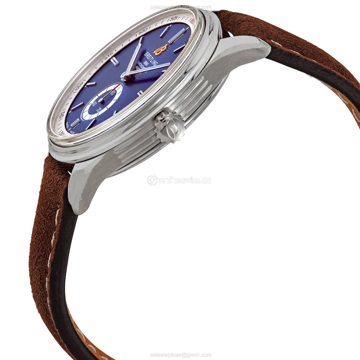 Breitling Premier Replica - Automatic - Steel Case - Blue Dial on Brown Leather Strap - View 2