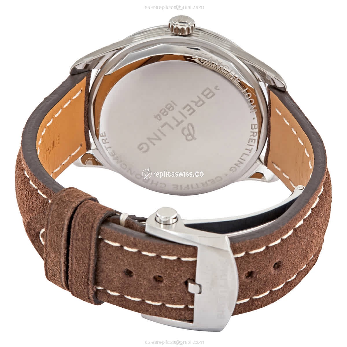 Breitling Premier Replica - Automatic - Steel Case - Blue Dial on Brown Leather Strap - View 3