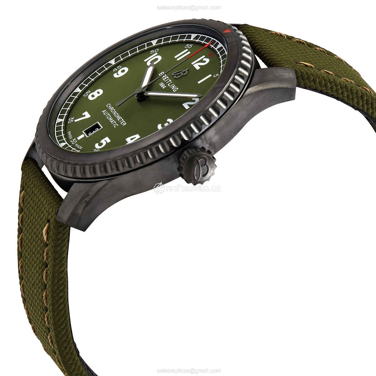 Breitling AVIATOR 8 Replica - Automatic - Green Steel Case - Green Canvas Strap - View 2