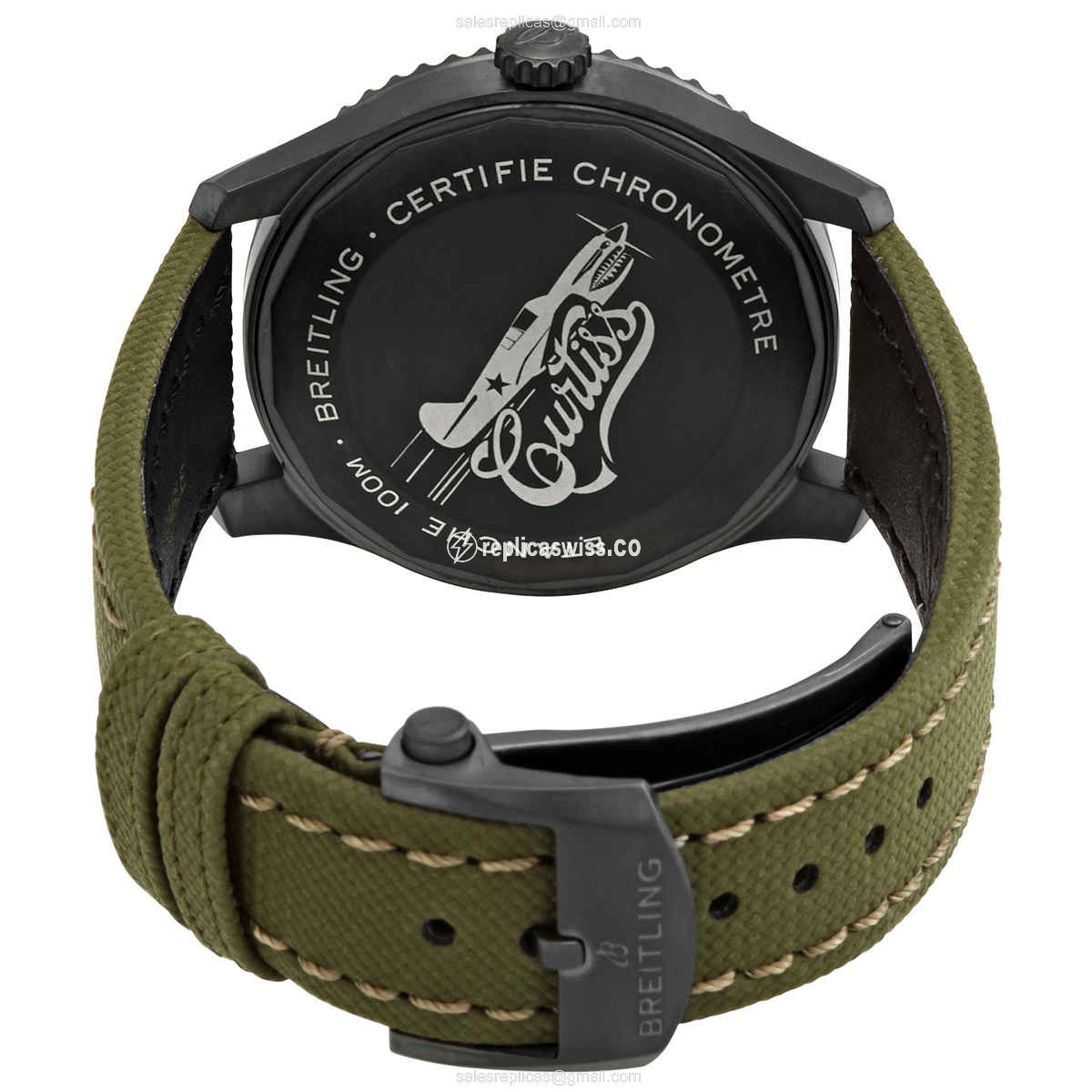Breitling AVIATOR 8 Replica - Automatic - Green Steel Case - Green Canvas Strap - View 3