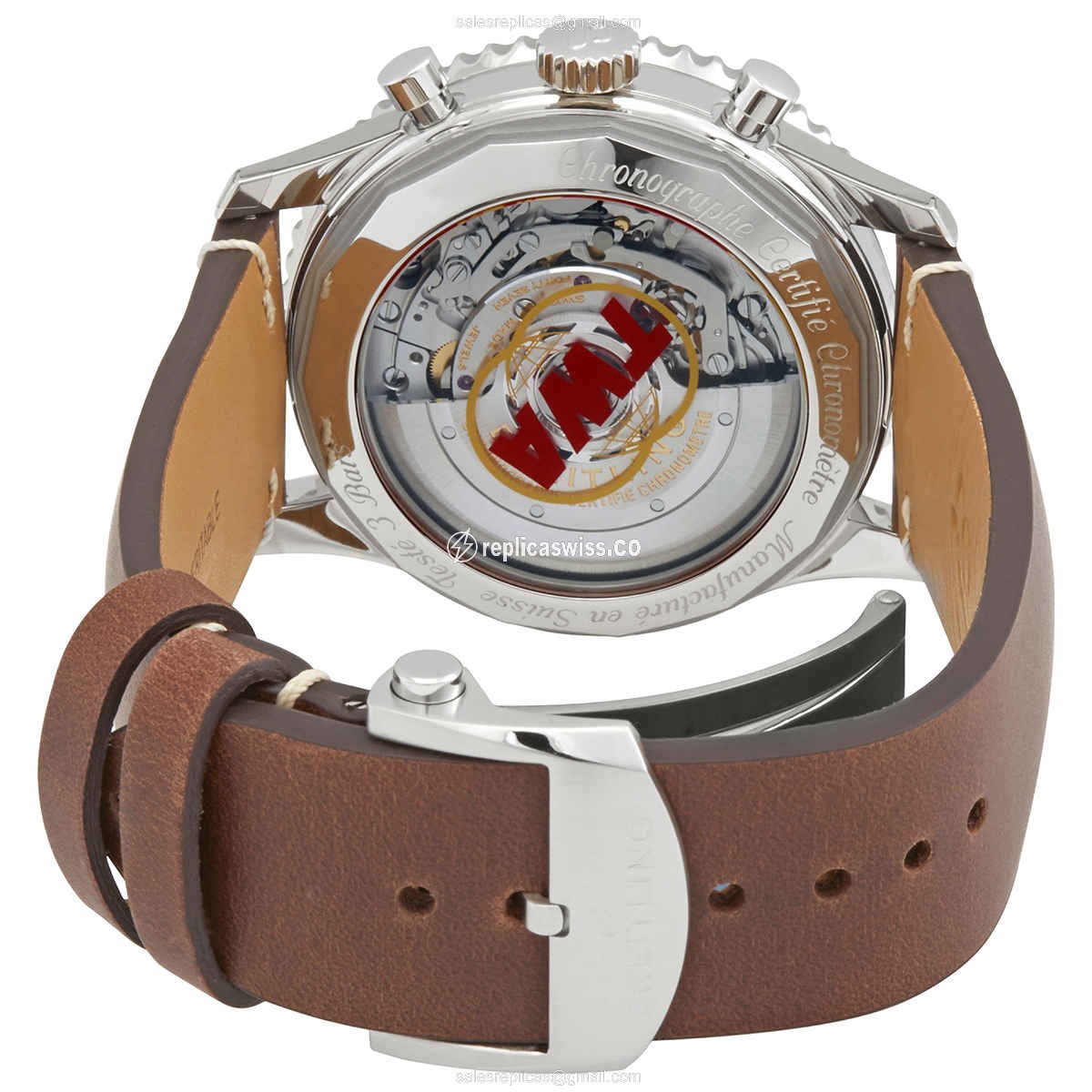 Breitling NAVITIMER 1 Replica - Automatic - Steel Case - Silver Dial - Brown Leather Strap - View 3