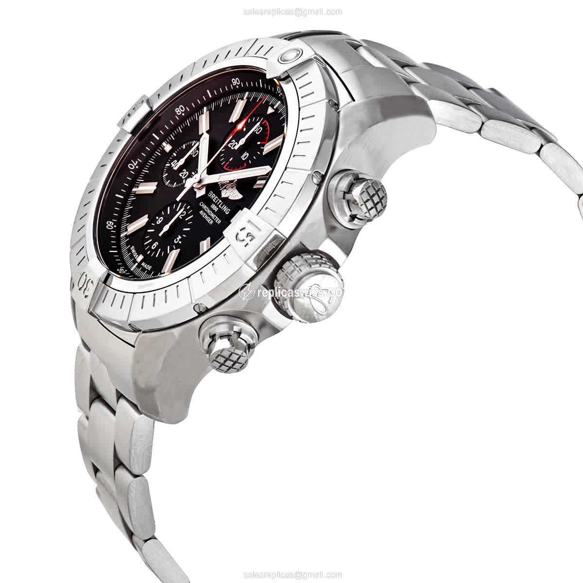 Breitling Avenger II Auto - Stainless Steel Case - Black Dial - Silver Band - View 2