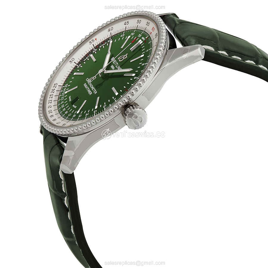Breitling NAVITIMER 1 Replica - Automatic - Steel - Green Dial - Alligator Green Strap - View 2