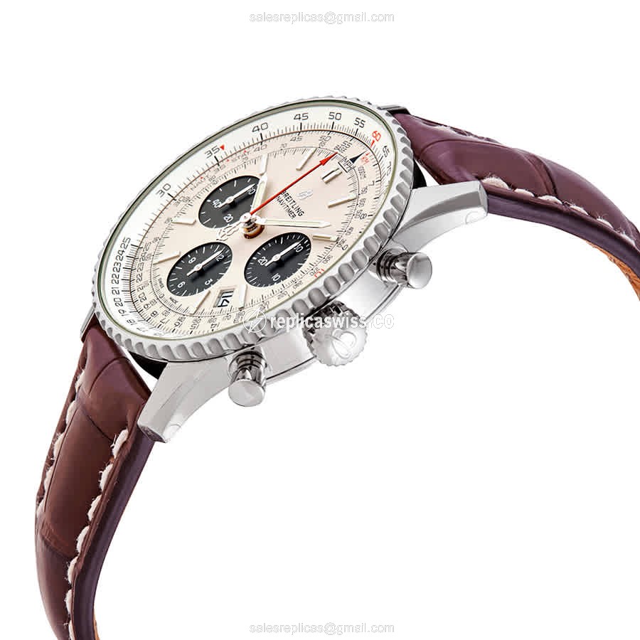 Breitling Navitimer 1 Replica - Automatic - Silver Dial - Steel Case - Brown Alligator Strap - View 2