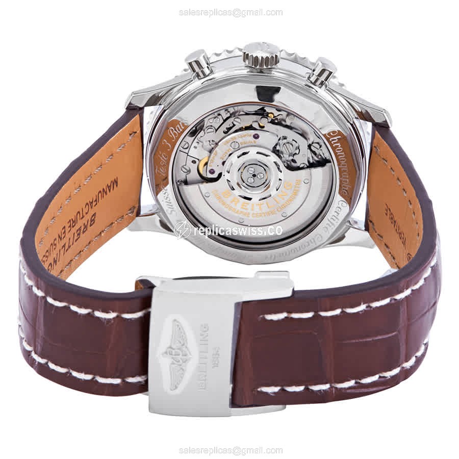 Breitling Navitimer 1 Replica - Automatic - Silver Dial - Steel Case - Brown Alligator Strap - View 3