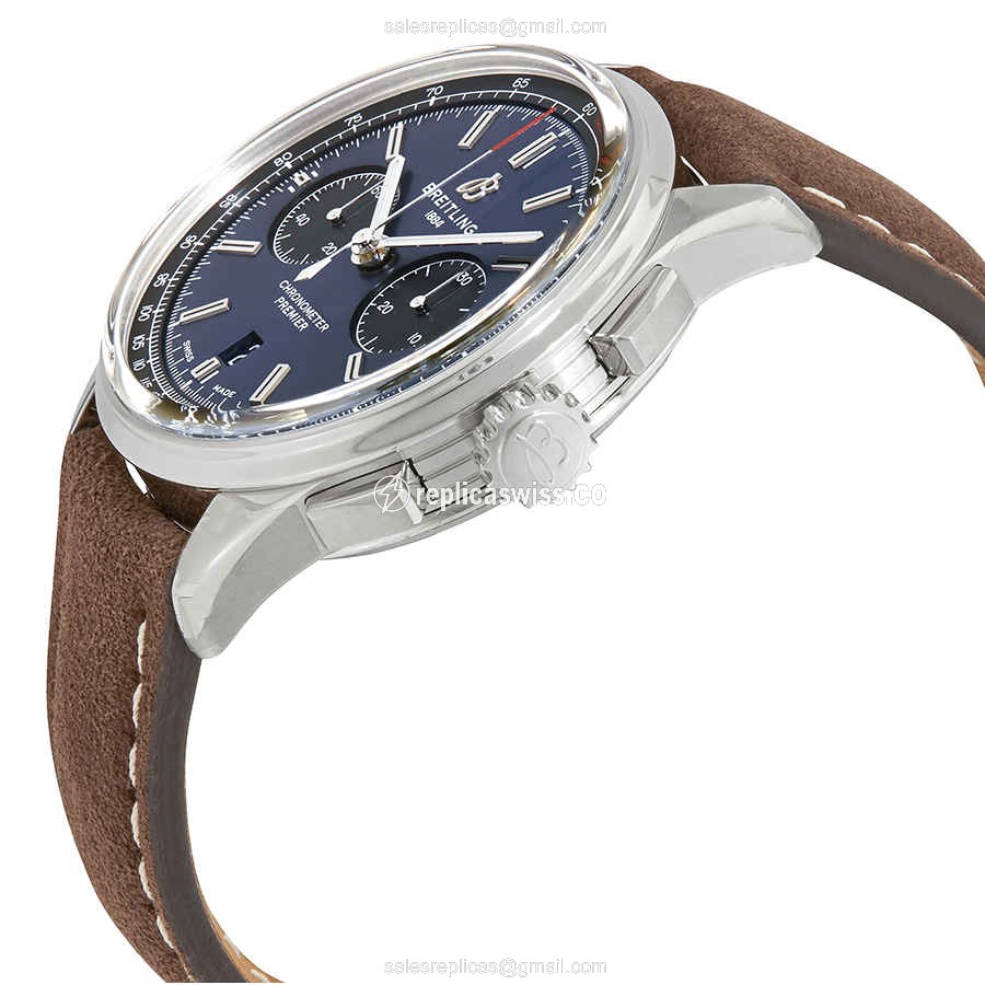 Breitling Premier Replica - Automatic - Steel - Blue Dial - Leather Strap - View 2