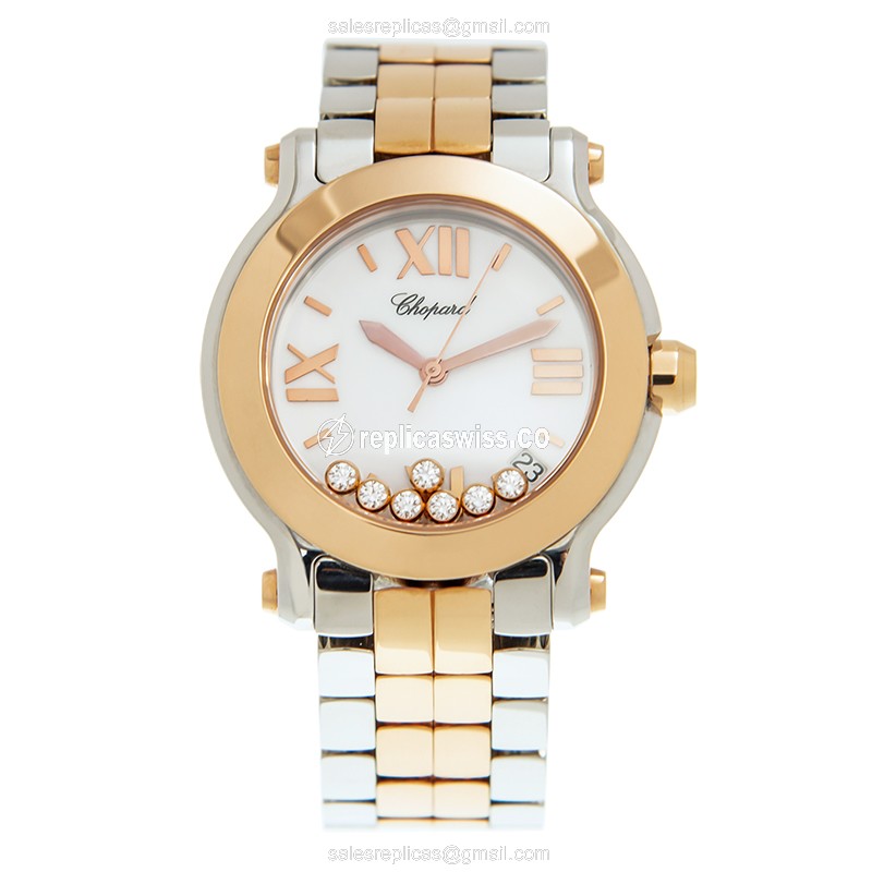 Chopard Happy Sport Quartz 18kt Rose Gold Steel - White Dial Silver Strap - View 2