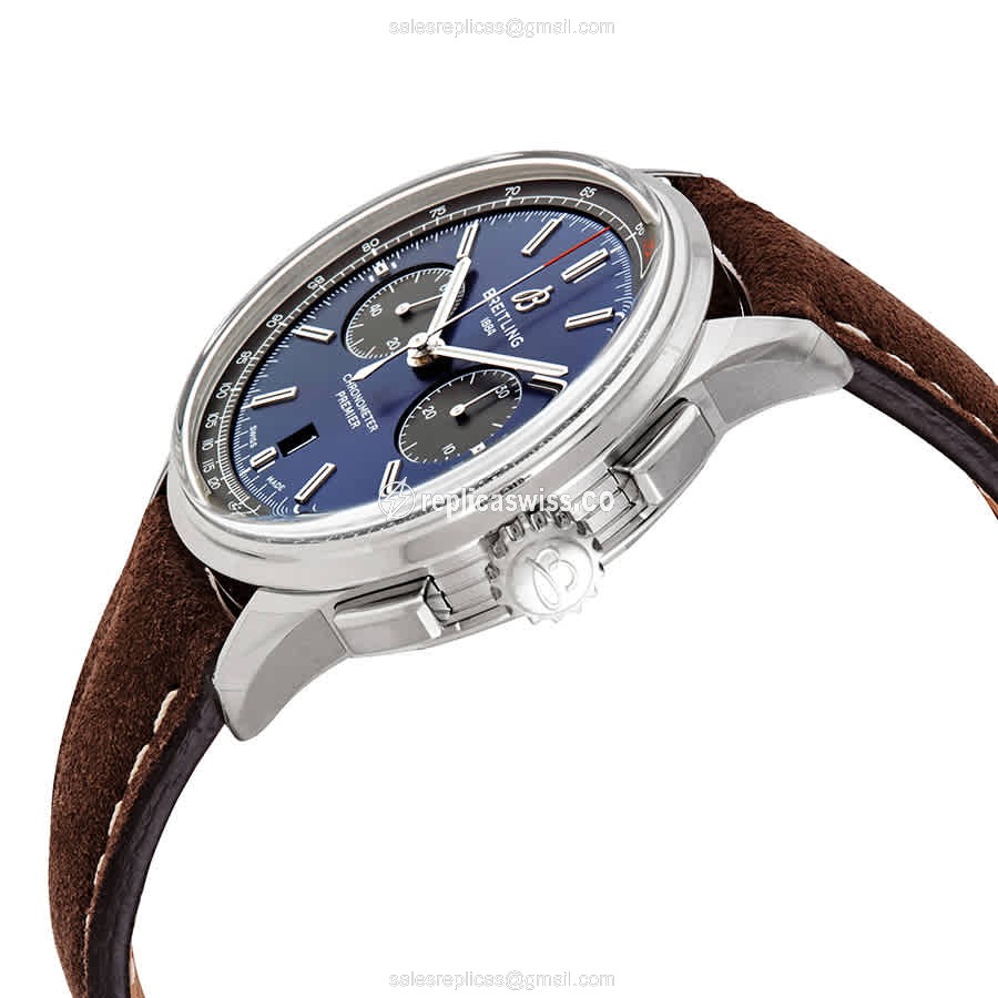 Breitling Premier AB0118A61C1X3 - Automatic - Steel Case - Blue Dial - Brown Leather Strap - View 2