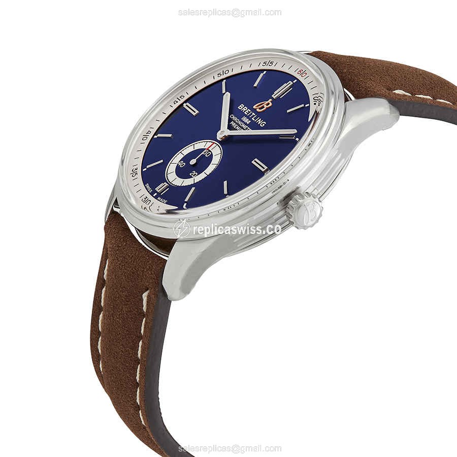 Breitling Premier A37340351C1X2 - Automatic - Steel Case - Blue Dial - Brown Leather Strap - View 2