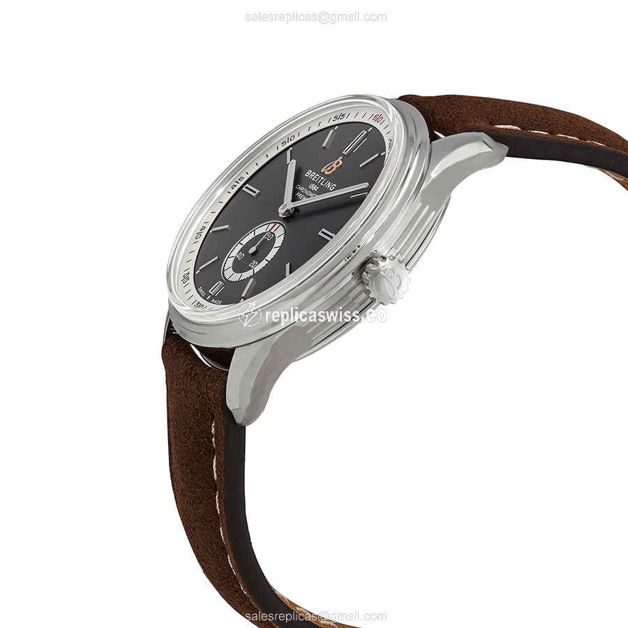 Breitling Premier Replica - Automatic - Steel Case - Gray Dial - Brown Leather Strap - View 2