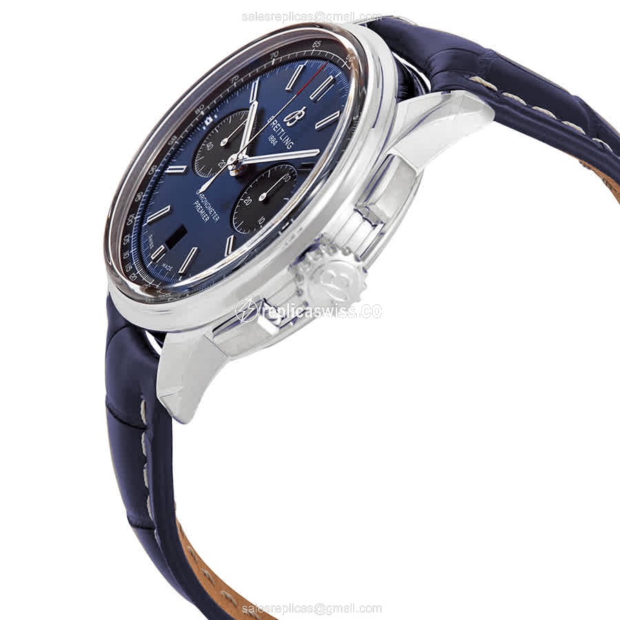 Automatic Breitling Premier - Stainless Steel - Blue Dial - Alligator Blue Buckle - View 2