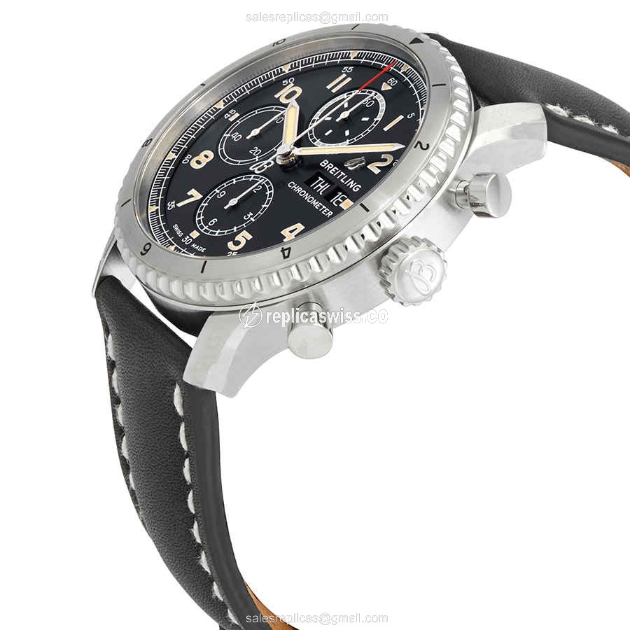 Breitling AVIATOR 8 Replica - Automatic - Steel Case - Black Dial - Black Cowhide Strap - View 2
