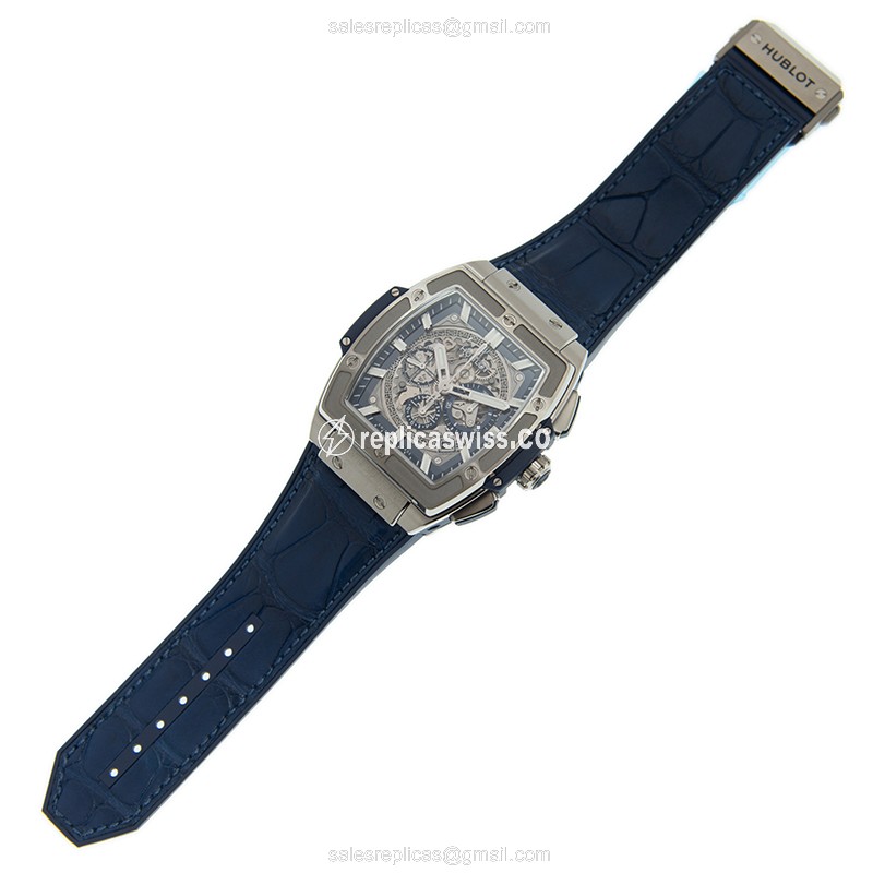 Hublot Spirit of Big Bang Replica - Automatic Titanium Case - Silver Dial - Blue Alligator Strap - View 2