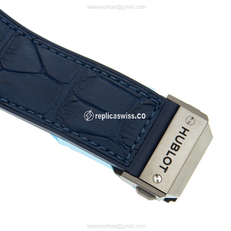 Hublot Spirit of Big Bang Replica - Automatic Titanium Case - Silver Dial - Blue Alligator Strap - View 4