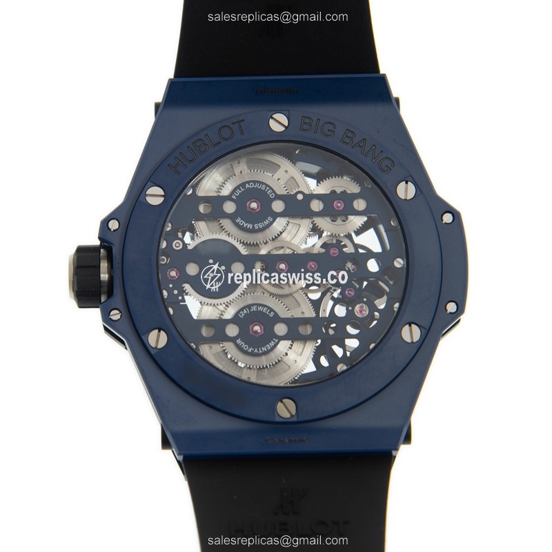 Hublot BIG BANG Replica - Manual - Ceramic - Blue Dial - Rubber Blue Strap - View 3