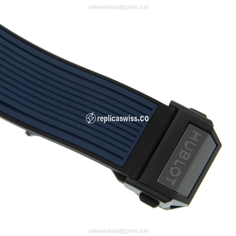 Hublot BIG BANG Replica - Manual - Ceramic - Blue Dial - Rubber Blue Strap - View 4