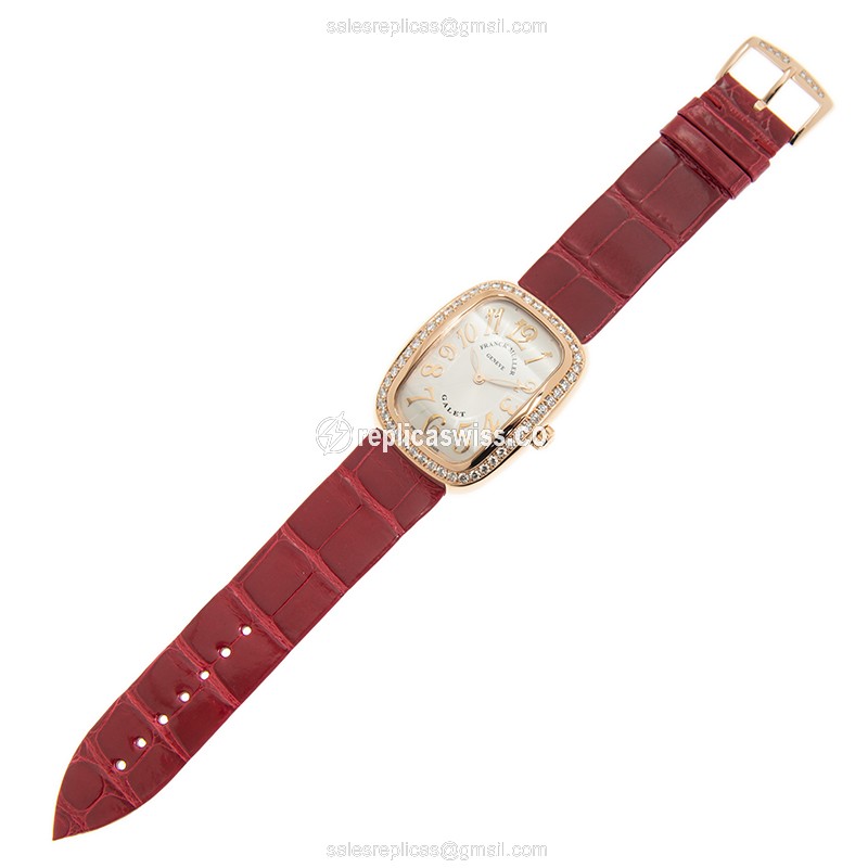 Franck Muller 3002 Replica - Quartz - Rose Gold Case, Diamonds - Silver Dial - View 2
