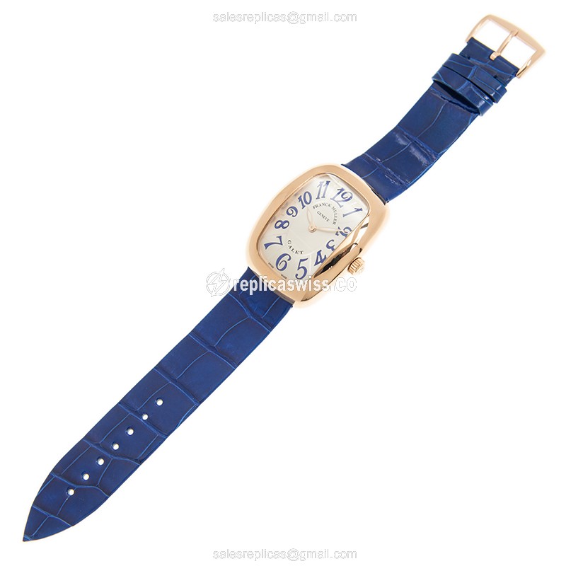 Franck Muller 3002 M QZ V BU Quartz 18kt Rose Gold - Silver Dial - Leather Blue - Buckle Clasp - View 2