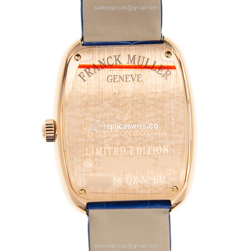 Franck Muller 3002 M QZ V BU Quartz 18kt Rose Gold - Silver Dial - Leather Blue - Buckle Clasp - View 3