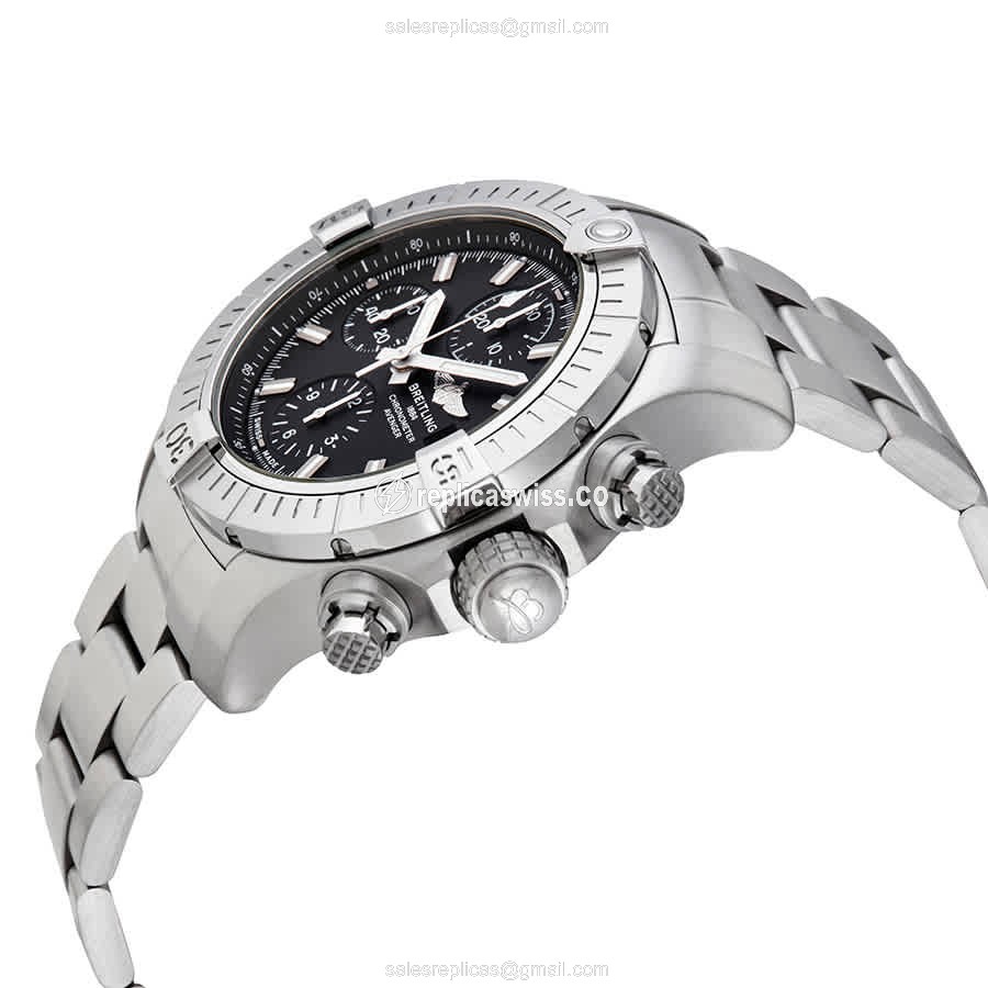 Breitling Avenger II Replica - Automatic - Black Dial - Steel Case - Silver Band - View 2