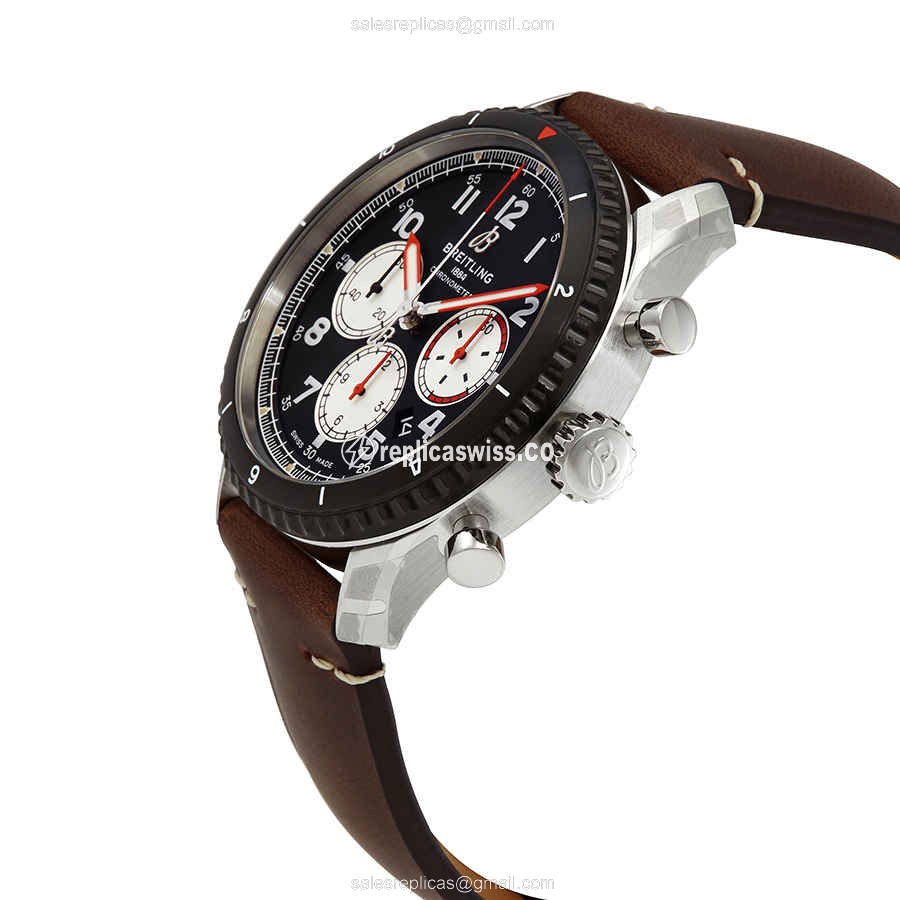Breitling AVIATOR 8 Replica - Automatic - Black Dial - Brown Cowhide - Buckle Clasp - View 2