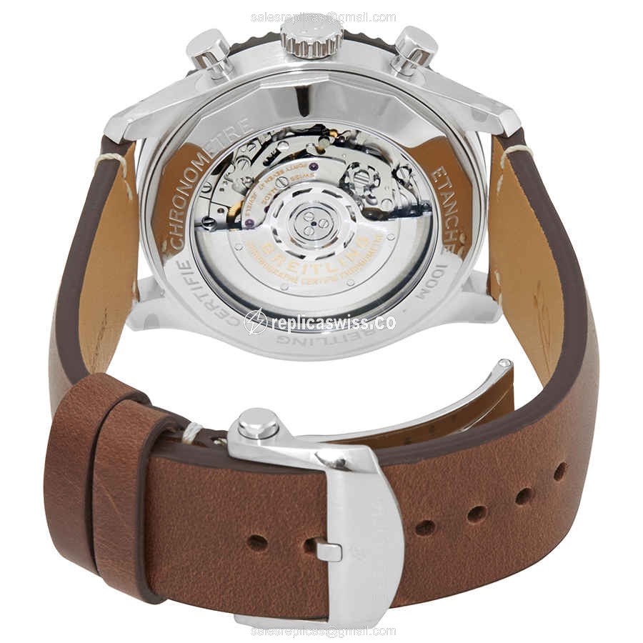 Breitling AVIATOR 8 Replica - Automatic - Black Dial - Brown Cowhide - Buckle Clasp - View 3