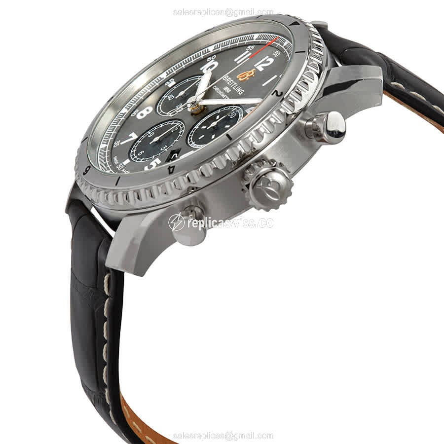 Breitling AVIATOR 8 Replica - Automatic - Stainless Steel - Gray Dial - Black Alligator Buckle - View 2