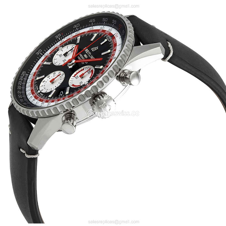 Breitling NAVITIMER 1 Replica - Automatic - Black Dial - Steel Case - Black Cowhide Strap - View 2